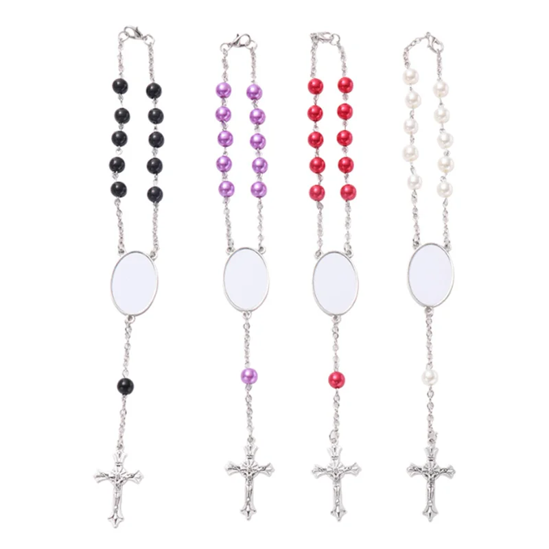 10pcs/Lot Free Shipping Blank Sublimation Prayer Beads Cross Jesus Metal Bracelet for Jewelry Heat Transfer Blank Material DIY