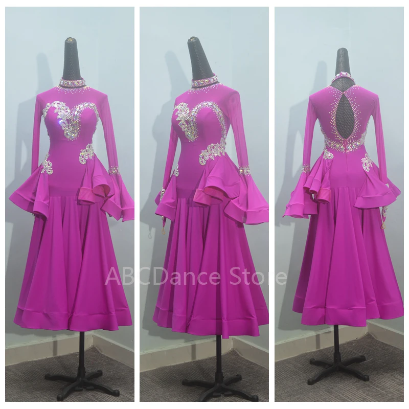 

Индивидуальное платье для бальных танцев, платье для стандартных танцев, платье для бальных танцев для соревнований, костюм для современных танцев, фиолетовый