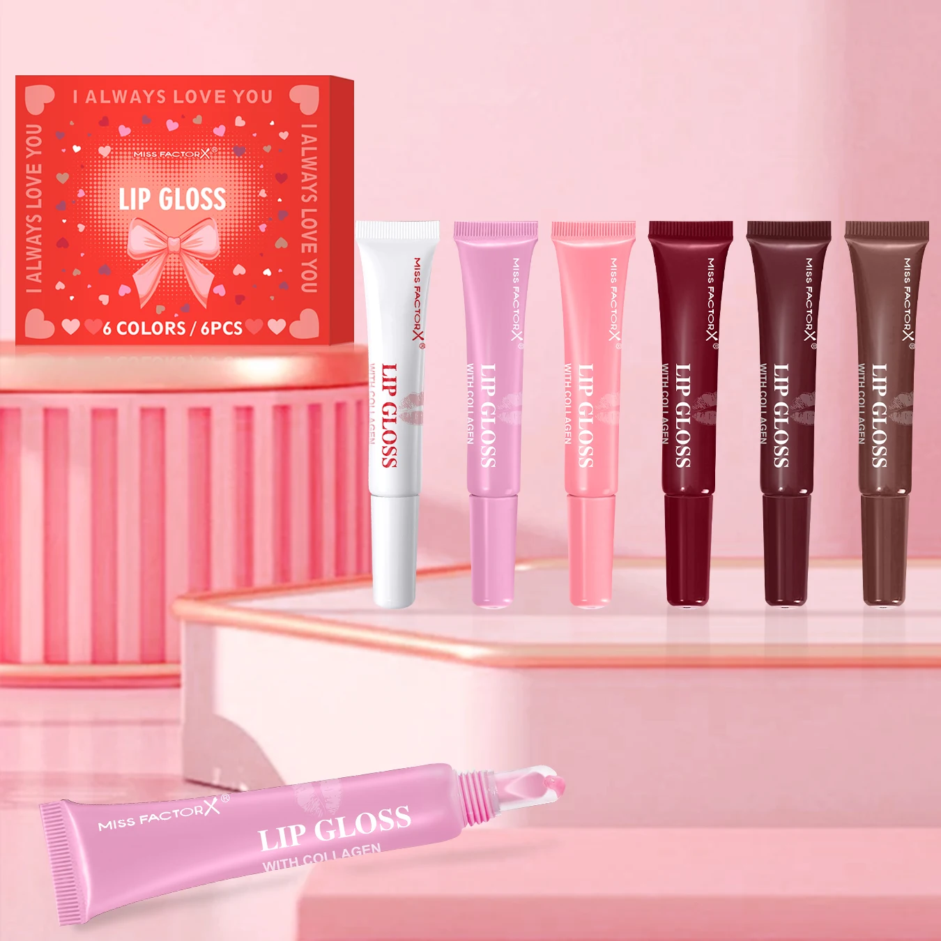 6pcs/box 6-color lip gloss set Unique gift set Long-lasting moisturizing Glossy lip color Valentine’s Day gift Thanksgiving gift 2
