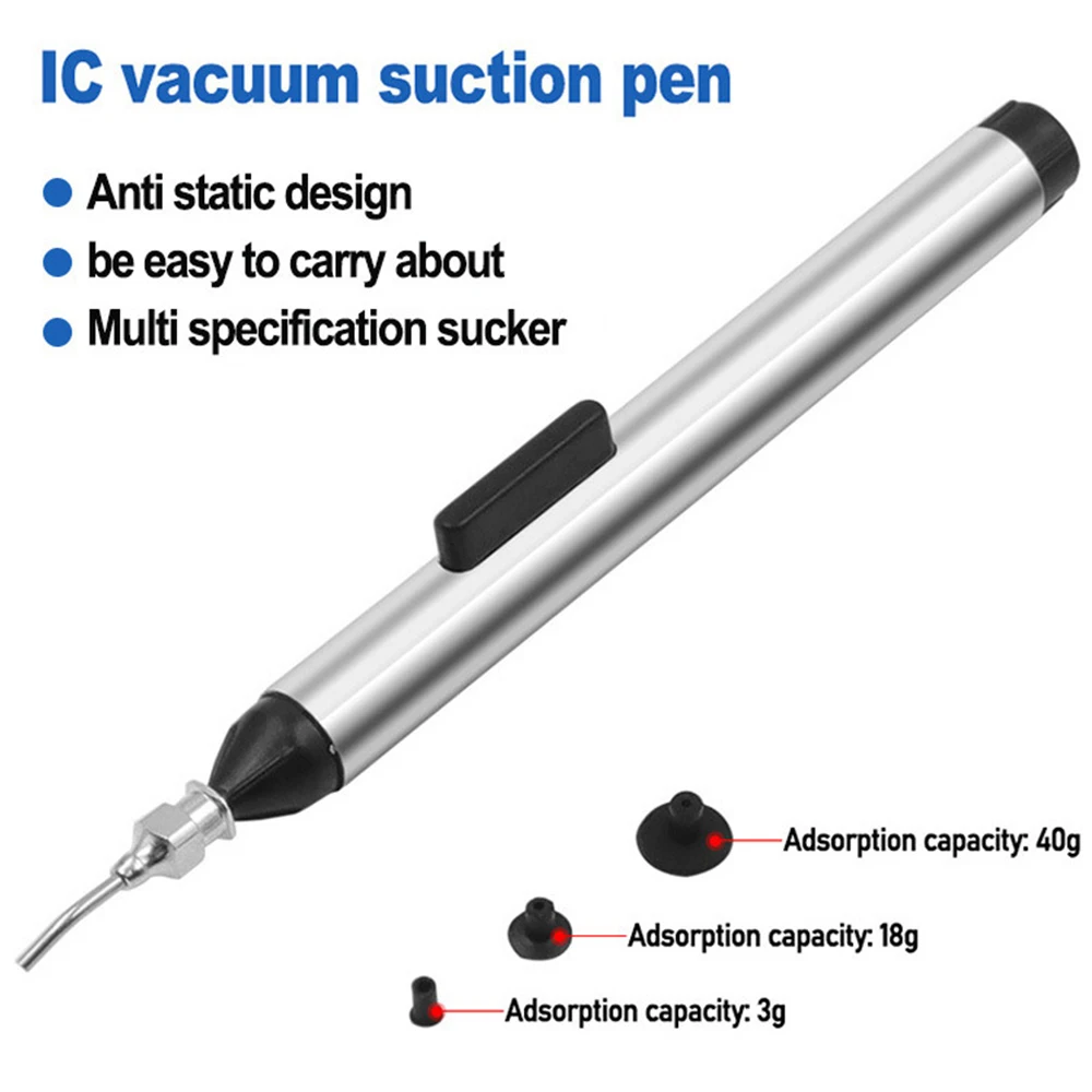 IC Chip Extractor IC SMD Vacuum Sucking Suction Pen Remover Sucker Pump Tweezer Pick Up Tool with 3 Suction Headers