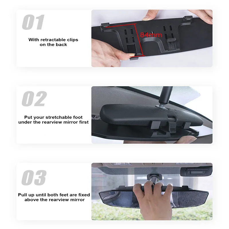 Car Mirror SEAMETAL Large Rearview 30CM Wide Angle Vision Snap On Universal Stable HD Glass Interior