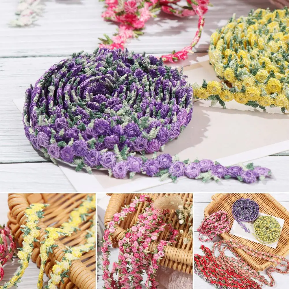 2Yard Flower Lace Trim Embroidered Ribbons Fabric Trim Wedding Dress Sewing Handmade Decor DIY Craft Water soluble Polyester