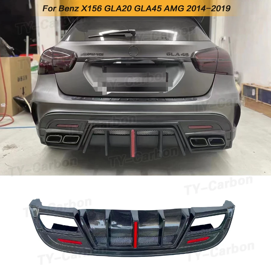 

Real Carbon Fiber Rear Bumper Lip Diffuser Cover Exhaust Tips With Light For Mercedes-Benz X156 GLA20 GLA45 AMG FRP 2014-2019