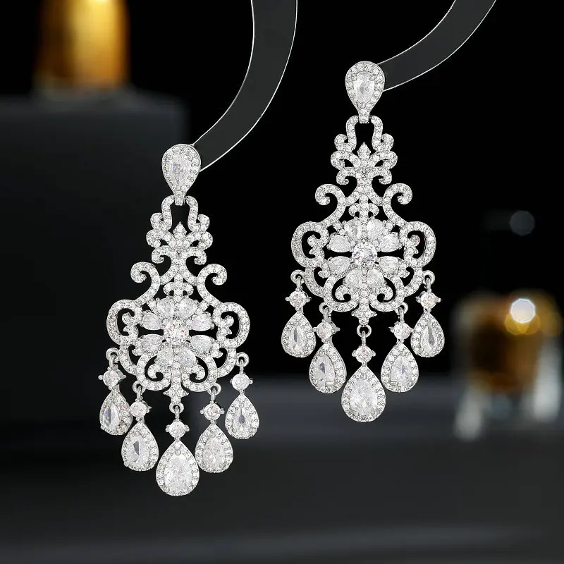 Pattern Hollow Water Drop Tassel Earrings 2023 New Fashion Romantic Wedding Party Bridal Eardrop Brand Jewelry