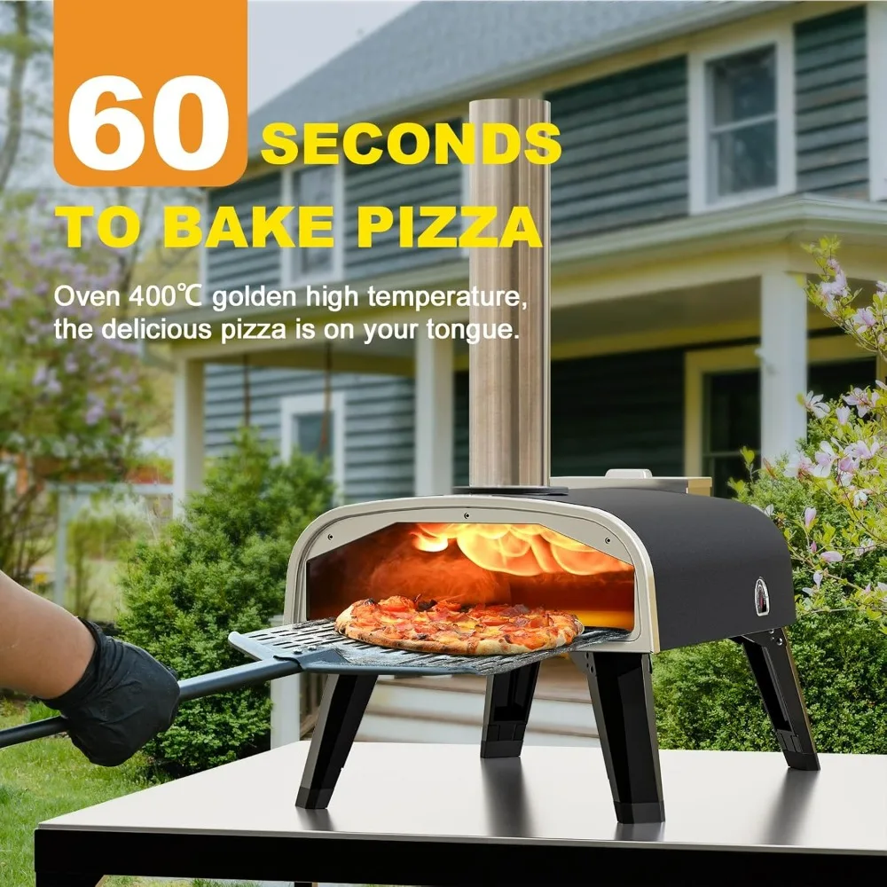Portable Outdoor Wood-Fired and Pellet Pizza Oven, Stainless Steel for Backyard Pizza Parties