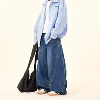 American Design Large Pocket Knife Edge Jeans Women's Retro Casual Hot Girl Slimming Floor-Length Wide Leg Pants