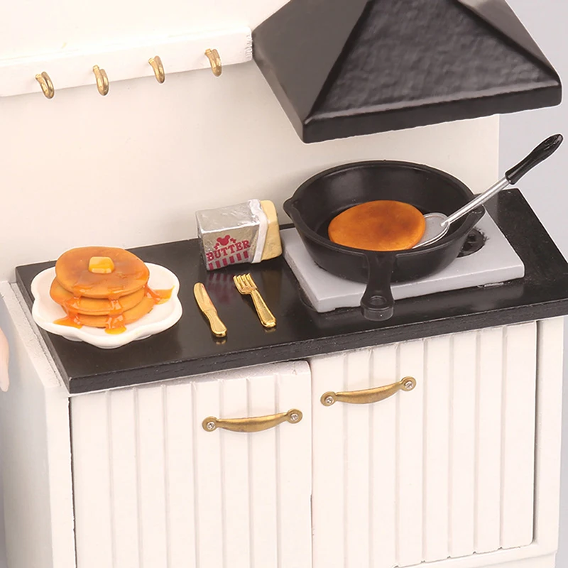 

1Set 1:12 Dollhouse Miniature Honey Muffins Iron Pan Fork Butter Kitchenware Model Kitchen Cooking Decor Toy