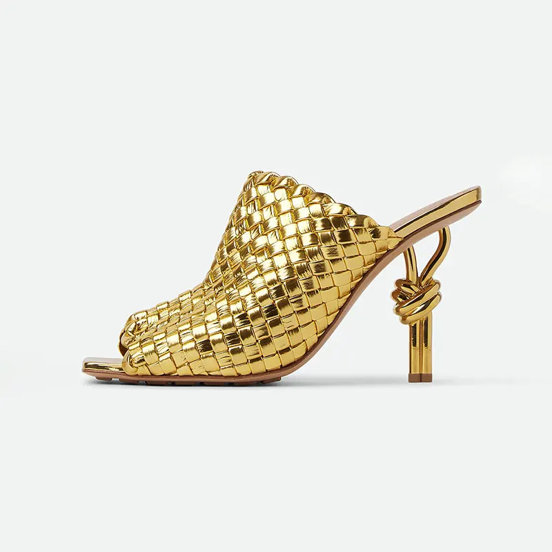 

Fish Mouth Open Toe Ultra High Thin Heel Slippers for Women, Woven Fabric, New Fashion Slippers for Outwear