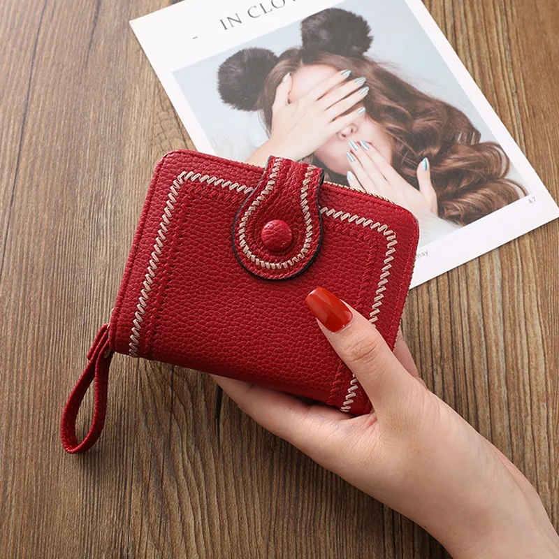 WalletShortWalletPULeatherWomensPurseZipperButtonPurseFahion