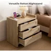 Rattan Nightstands Set of 2 Bedside Table - Larger Night Stand with Type-C Charging Station, 3 Drawers Storage 4