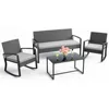 4 Piece Outdoor Patio Furniture Set, Wicker Patio Furniture with Glass Coffee Table, Rocking Wicker Bistro Set, for Backyard 1