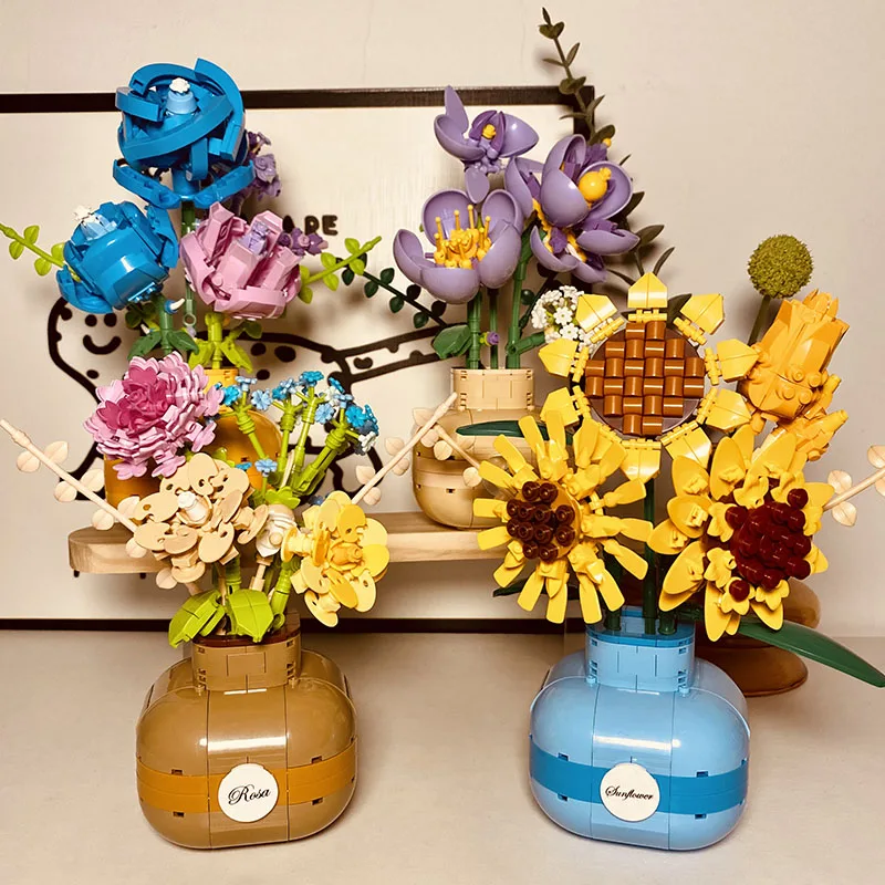 

Assembling Building Block Flower Bouquet Decoration Bonsai Classic Set Adult Display Collect Model Children Puzzle Gift Souvenir