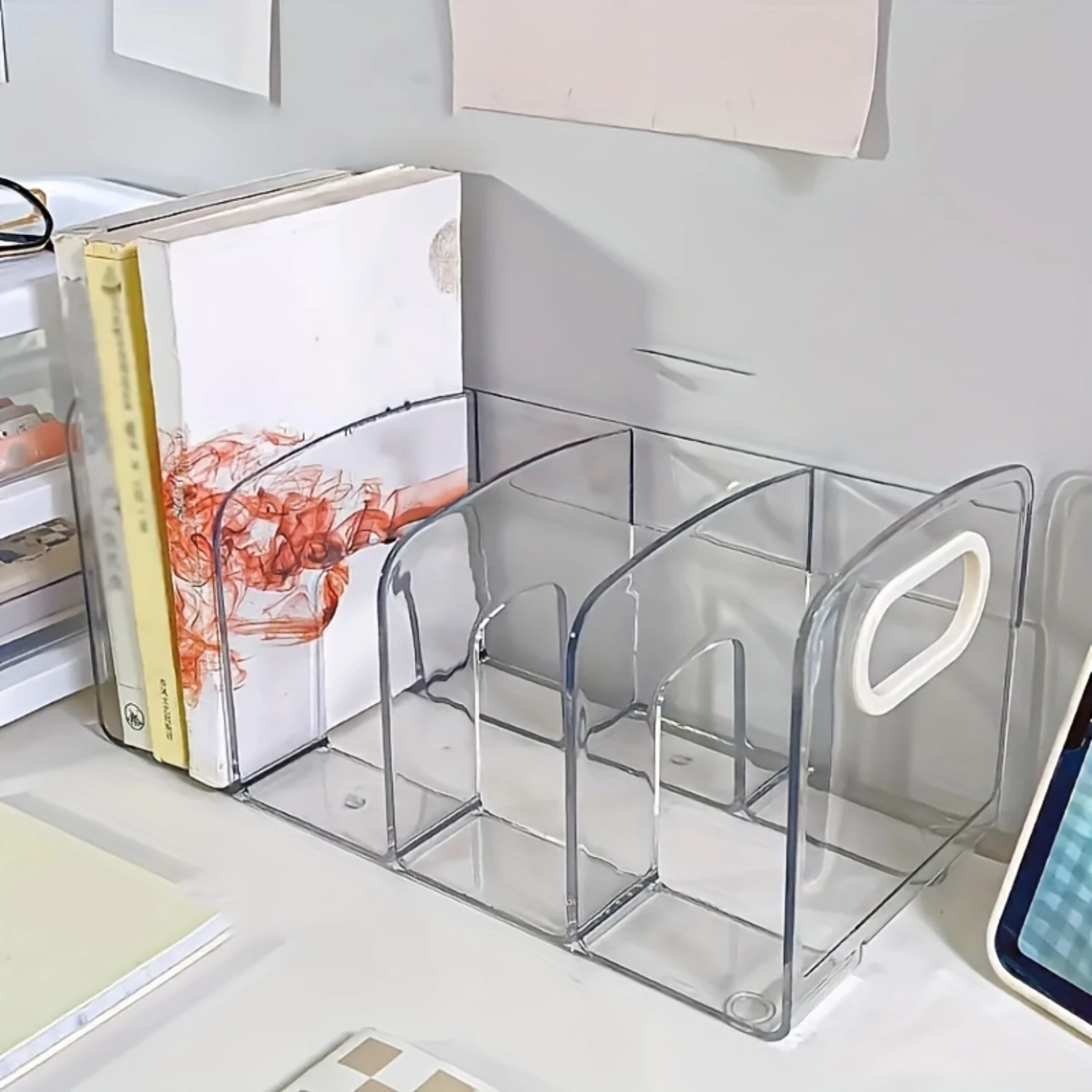 Office Desktop Bookshelf Desk Transparent Box Workstation Finishing Book Document Rack