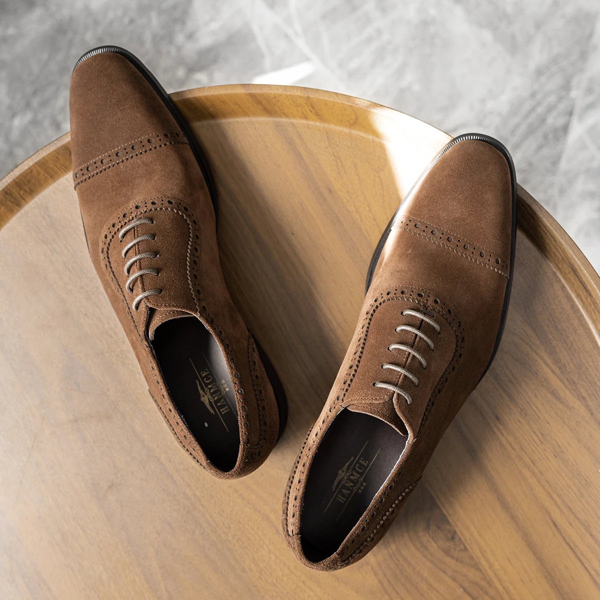 Hanmce Male Suede Oxford Wedding Dress Party Shoes Brown