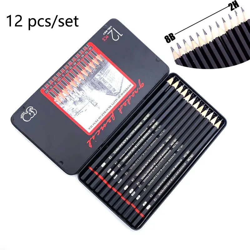 12 개/대 연필 세트 나무 리드 연필 세트 전문 드로잉 저널 쓰기 연필 학교 부드러운 쓰기 미술 용품