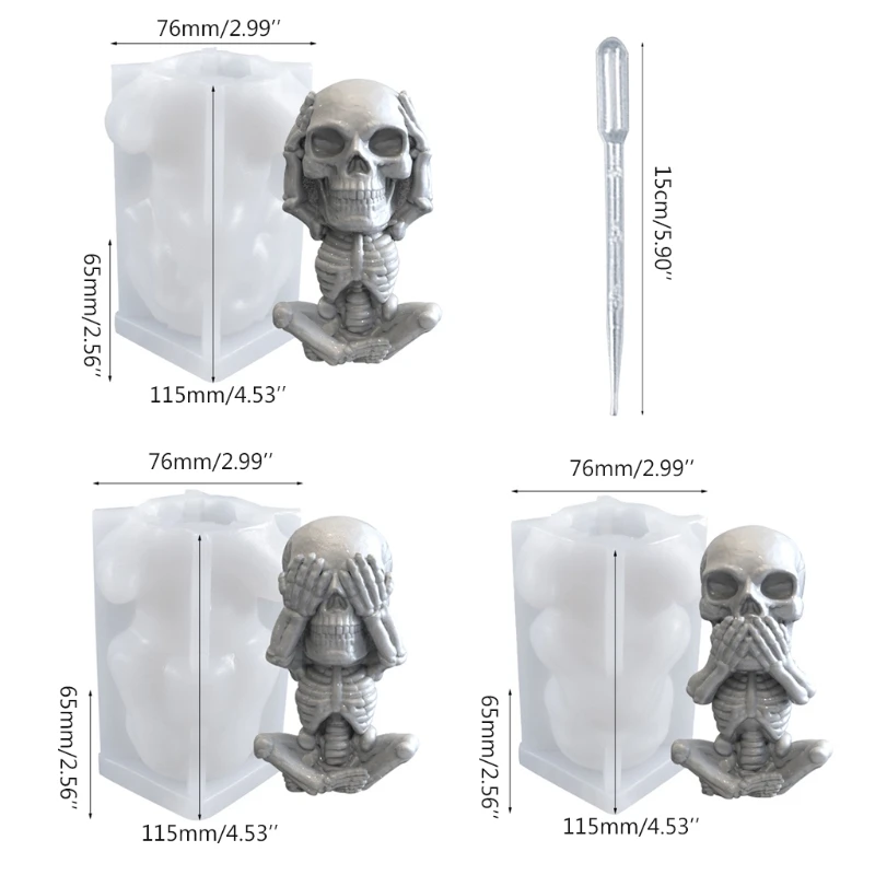 3D Halloween Three No Small Skull Silicone Mold for DIY Decoration Making Soap Melt Resin Polymer Clay