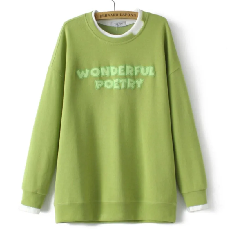 

4XL Plus Size Sweatshirts Women 2023 Spring Drop Shoulder O-Neck Hoody Letter Embroidery Loose Hoodie Oversized Curve Clothes