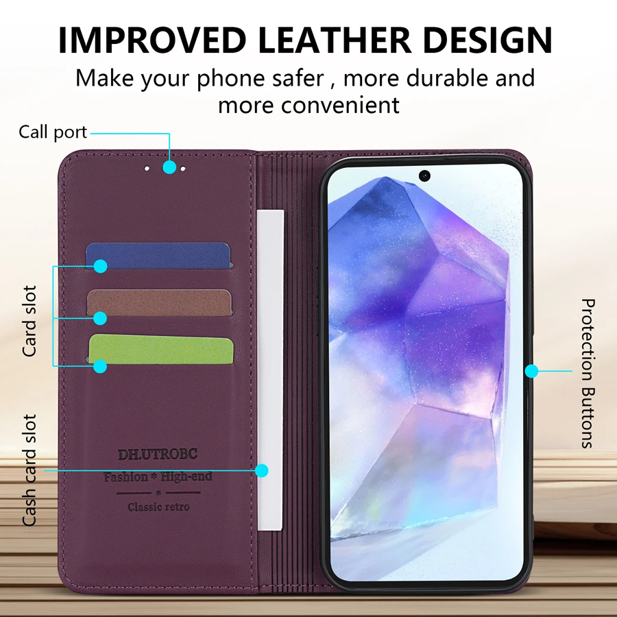 Leather Wallet Case with Card Slot, Kickstand & Magnetic Closure - Shockproof and Skin-Friendly