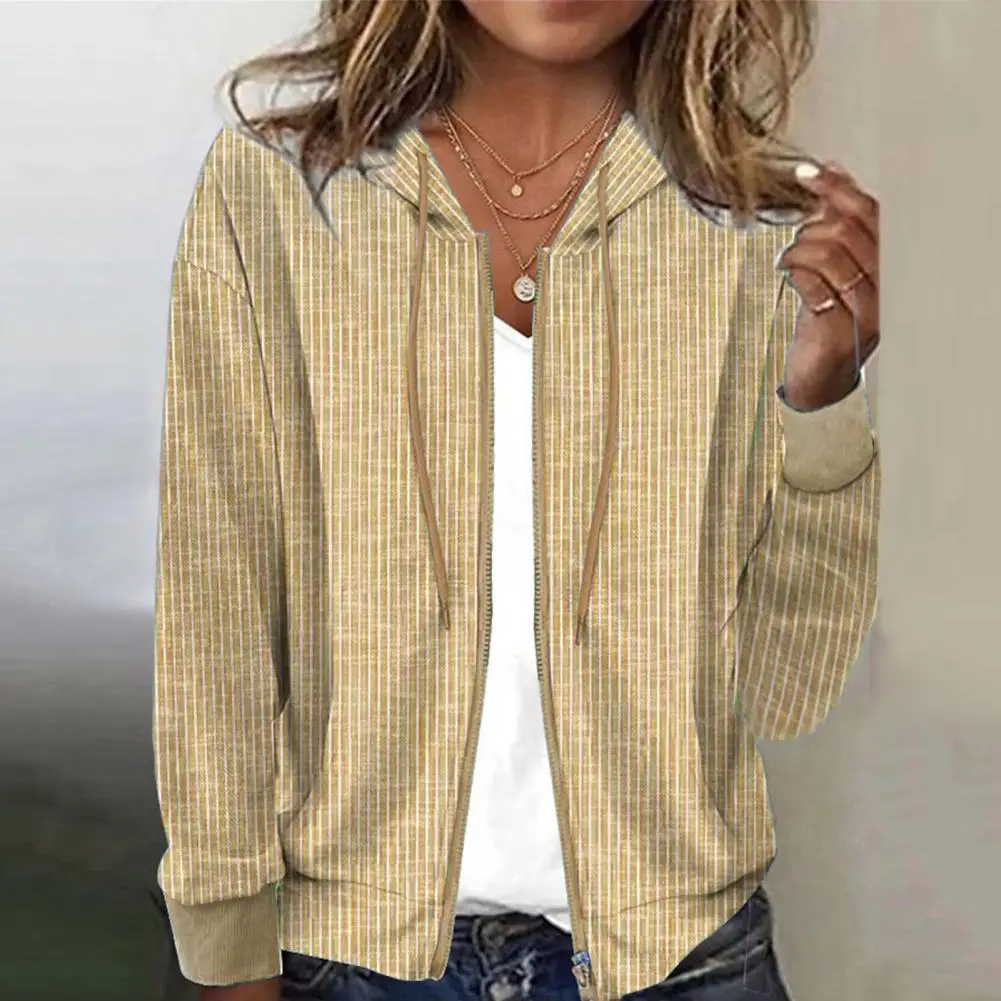 

Comfortable Women Coat Striped Hooded Jackets for Women Comfortable Stylish Outerwear with Drawstring Zipper Closure Elastic