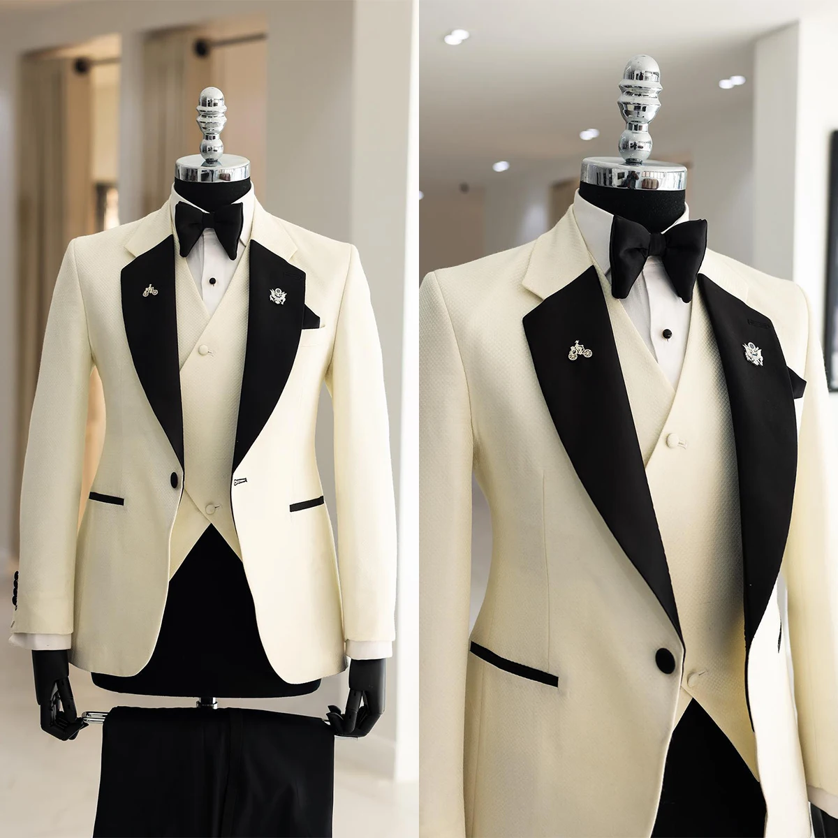 

Elegant Men's Suits For Wedding Notched Lapel Groom Wear Evening Party Prom Tuxedos 3 Pieces Jacket Pants Vest Custom Made