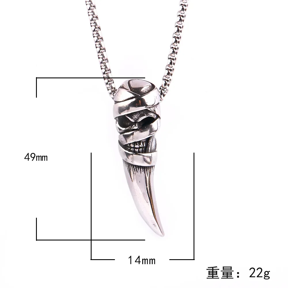 Retro Personalized Skull Wolf Tooth Trend Hip-hop Stainless Steel Pendant Men's Necklace Chain