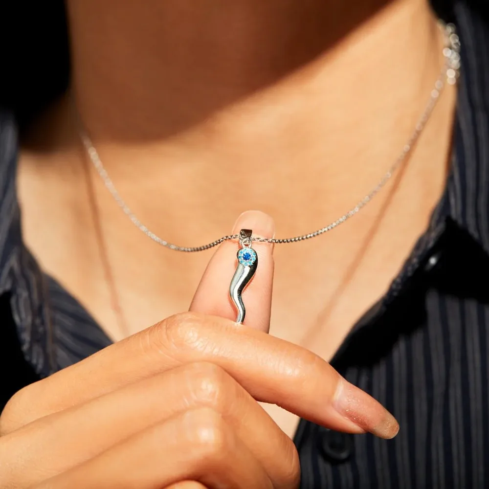 Trumium s925 Sterling Silver Blue Eye Necklaces for Women Men Italian Horn Pendant Chic Chains Necklace Fine Jewelry