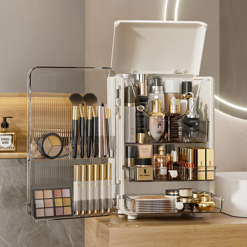 Light Luxury Large Cosmetics Storage Box Dustproof Transparent Storage Box Lipstick Skin Care Dressing Table Shelf Makeup Boxs 2