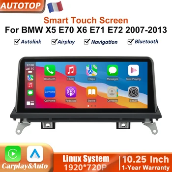 Radio de coche inalámbrico con CarPlay y Android Auto de 10.25 pulgadas para BMW X5 E70 X6 E71 E72 2007-2013, sistema CCC CIC, reproductor multimedia de video, pantalla táctil Linux con YouTube en línea, Airplay, Autolink, Mirror Link, WiFi, Bluetooth, navegación GPS. 1
