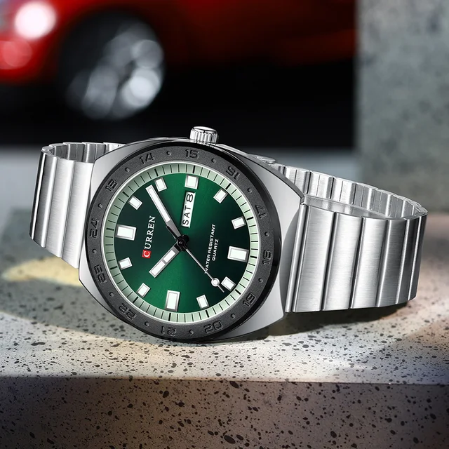 CURREN Business Men's Watch | Stainless Steel Band with 41mm Dial | Date-Day | Luminous Hands Casual Sleek Quartz Wristwatch
