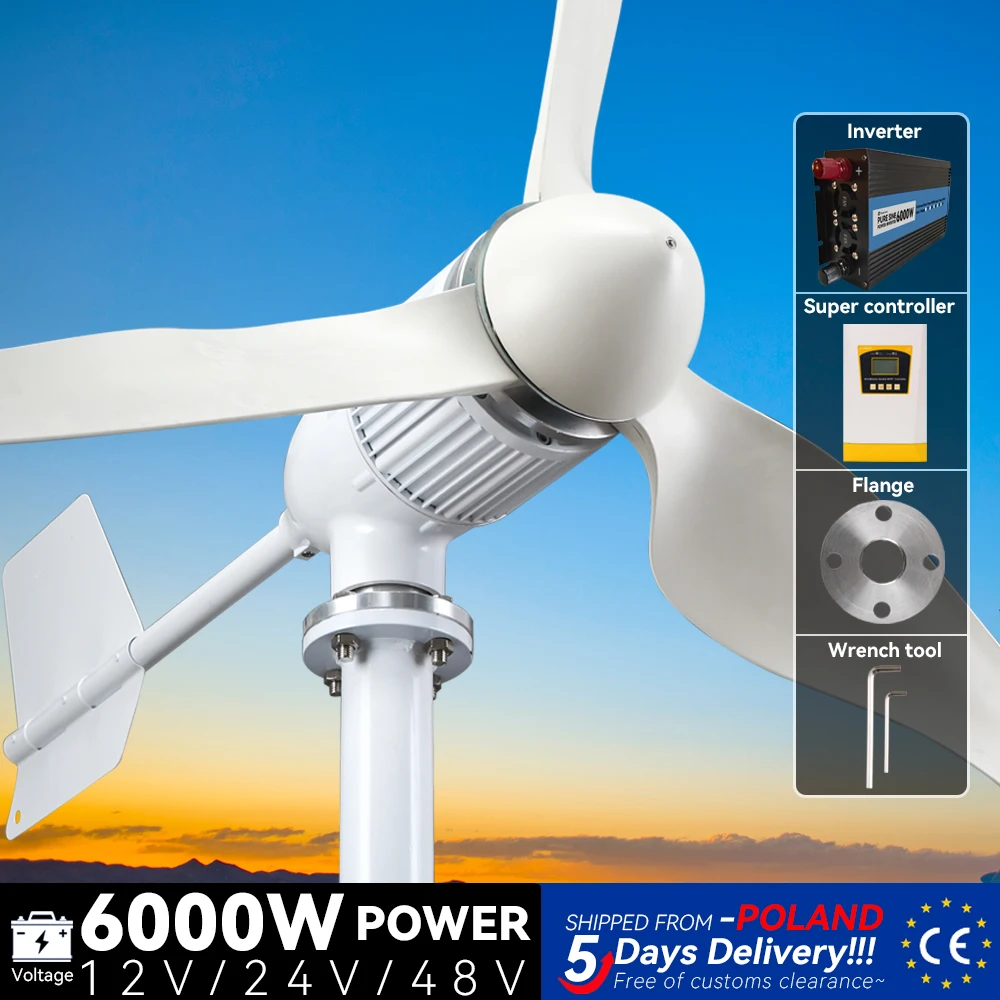 

Wind Turbine Horizontal 6KW 48/24/12V With Hybrid controller/Charge Controller Windmill Yacht Farm Small Generator Home Use