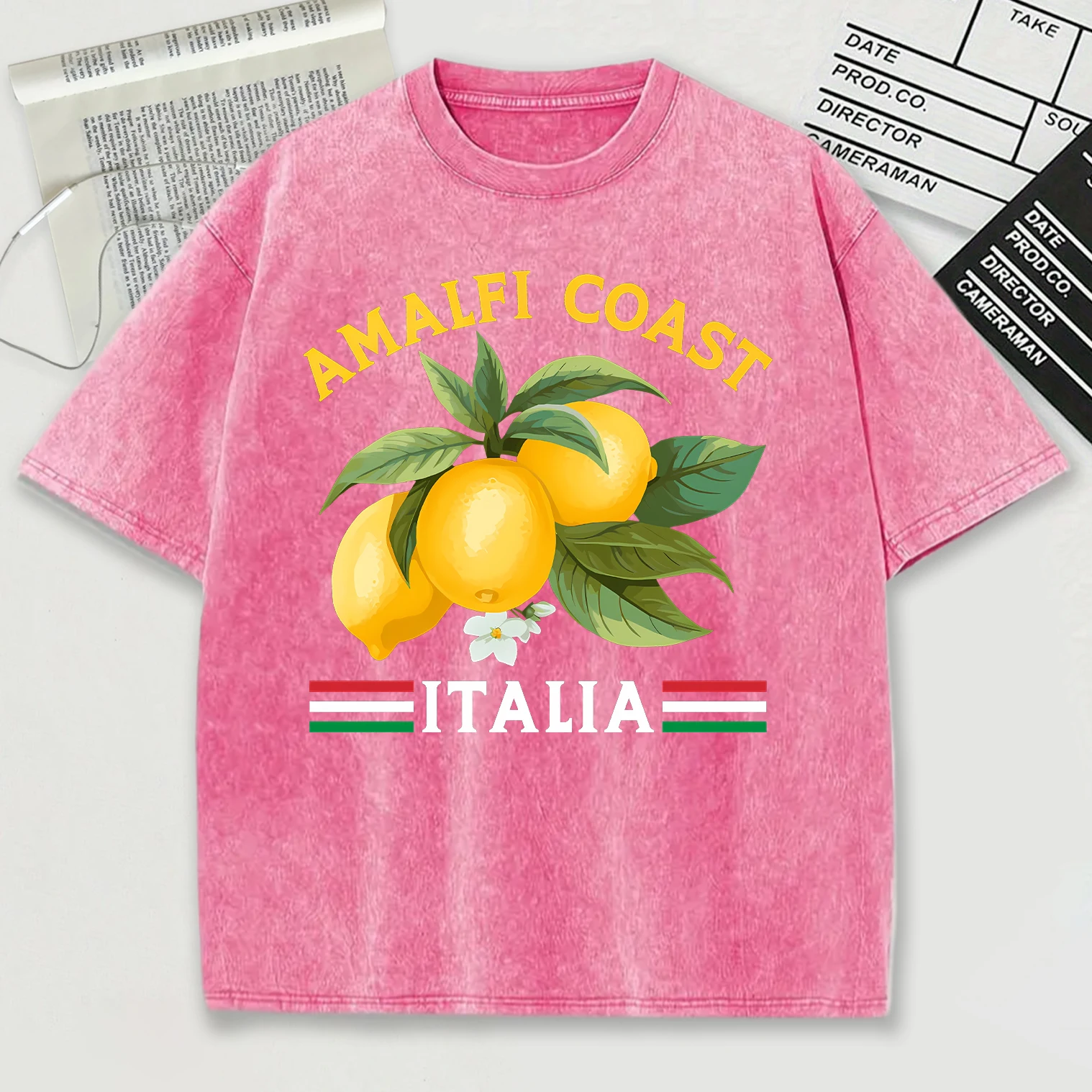 Amalfi Coast Italia Design Snow Wash T-Shirt Herren Sommer Bequeme Kurzarm Lose Unisex Baumwolle Tops Trendy All-Match Top – Detail 9