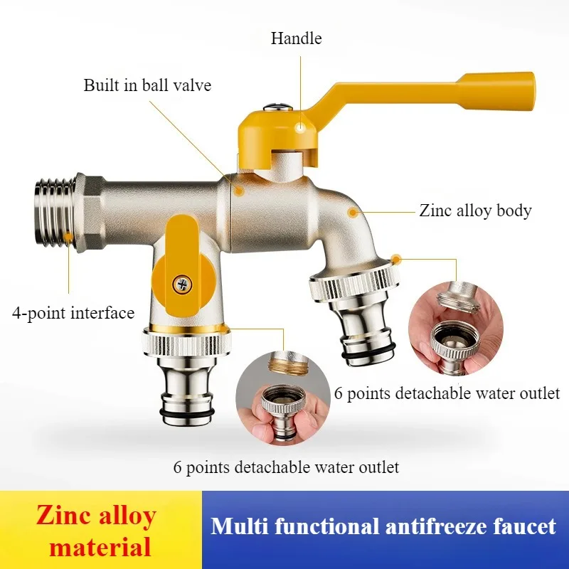 Water Tap Faucet Garden Bibcocks Outdoor Double Water Tap Faucet Exterior Garden Hose Faucet Adapter 1/2" IBC Water Tank Connector 1-Way 2-Way Brass Tap