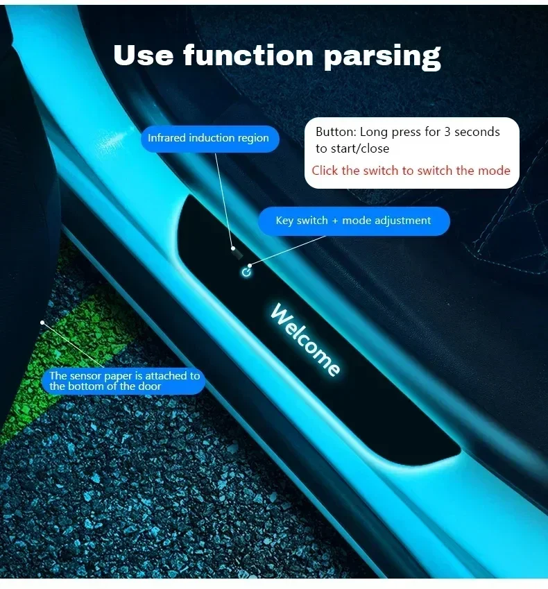 Customized Car Door Sill Light Threshold Lamp Logo Projector Lamp Power Moving LED Welcome Plate Pedal Light Protect Car Doors 4