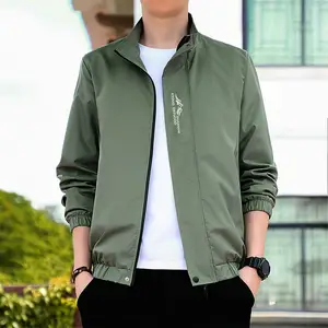 Men Spring Autumn Casual Jackets Stand Collar Long Sleeve Embroidery Letter Print Zipper Placket Slim Outwear chaquetas hombre