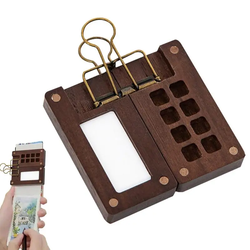 

Portable Travel Wooden Handmade 8 Grids Watercolor Paint Palette Oil Paints Tray Box Empty Box Mini Walnut Wood Paint Box