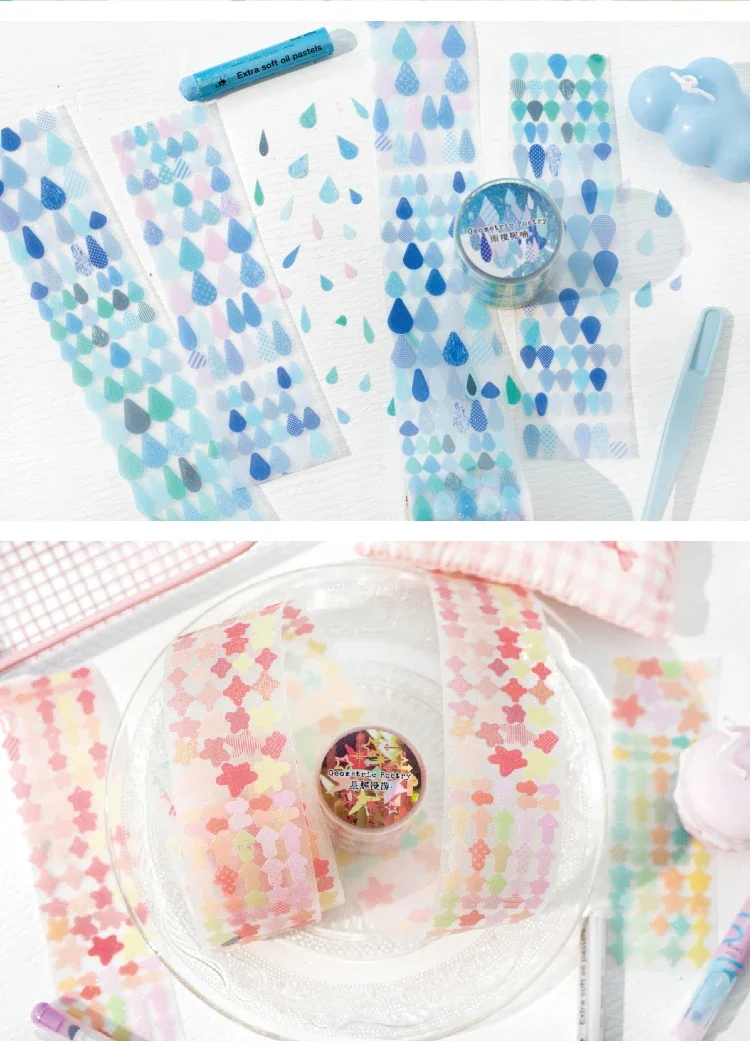 Journal GO 4.5x200cm Shining Geometry Masking Tape Stickers Glittering Art Decorative Tape Stickers for Journal Scrapbooking