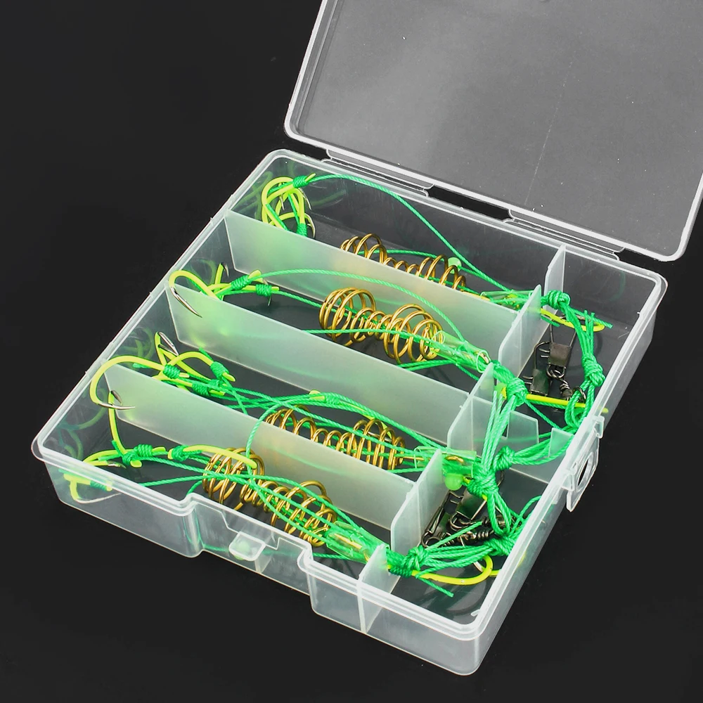 

DNDYUJU 4pcs/Box Explosion Fishing Hook 6#-13# Fishing Lure Bait Trap Feeder Cage Fishing Hook with Stainless Steel Springs