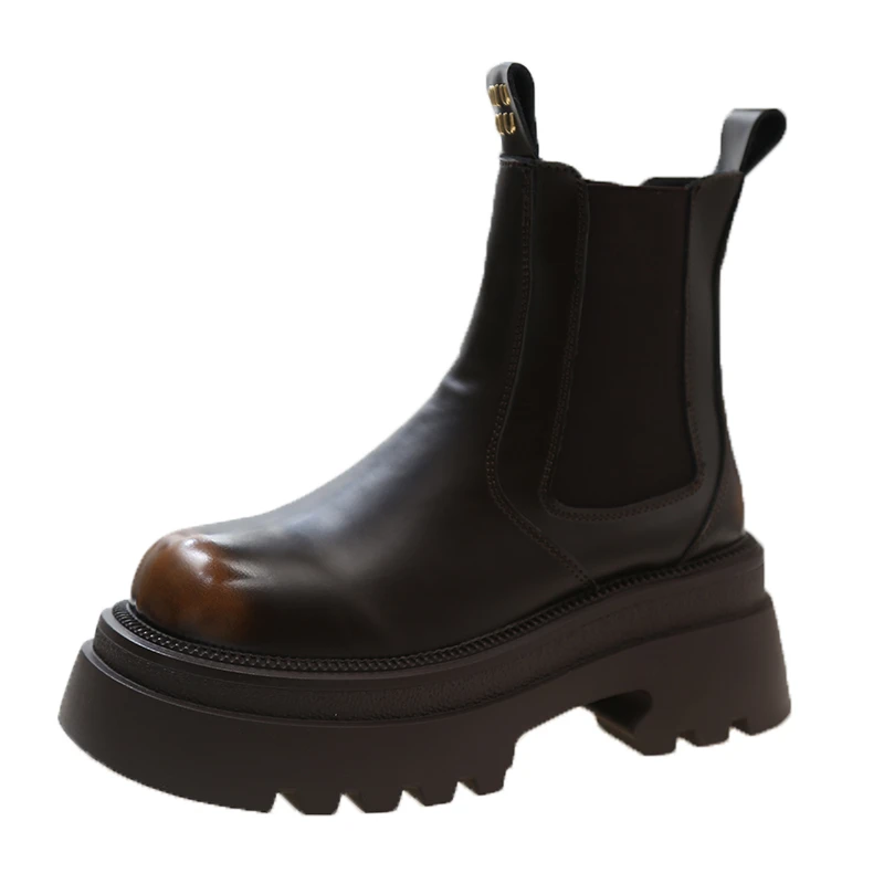 

Новинка 2024, черные женские ботинки челси, толстые кожаные Новые осенне-зимние модные женские ботильоны, ботинки на платформе в стиле ретро