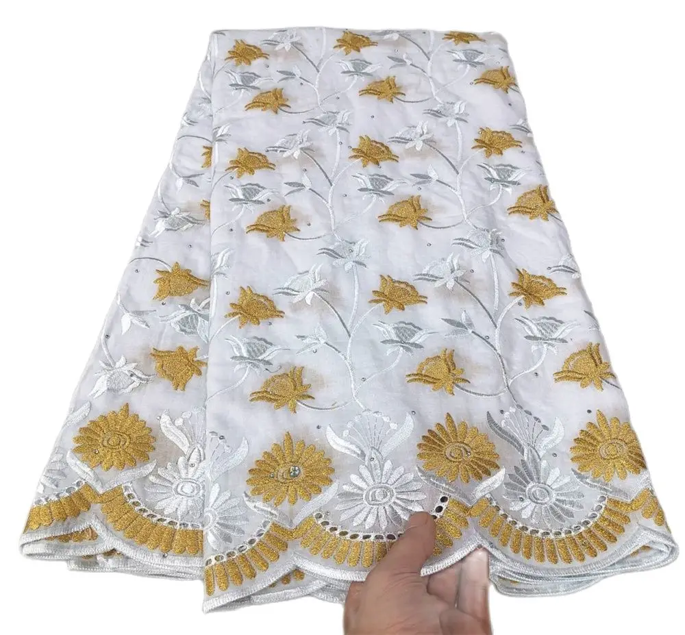 

Хлопковое швейцарское кружево из вуали с камнями, африканская вышивка, нигерийское кружево, белое, вечернее платье, 5 ярдов