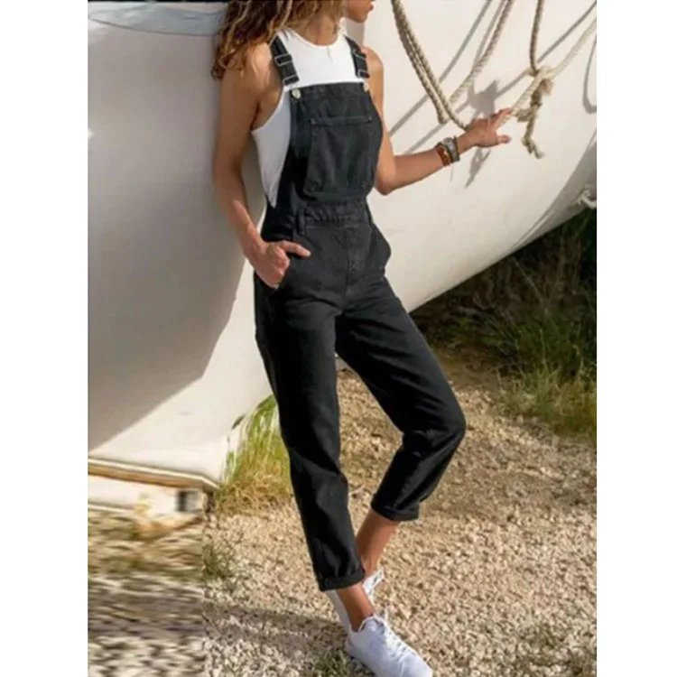  - 2023 Denim Jumpsuits Women Overall Fashion Casual Loose Pocket Slim Blue Suspenders Trousers Female Jean