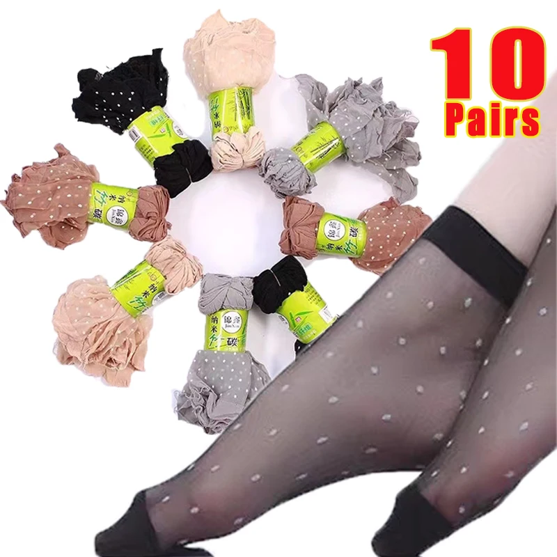

10Pairs WomenTransparent Short Socks Summer Crystal Silk Socks Fashion Ladies Female Nylon Sock Ultrathin Silk Socks Meias