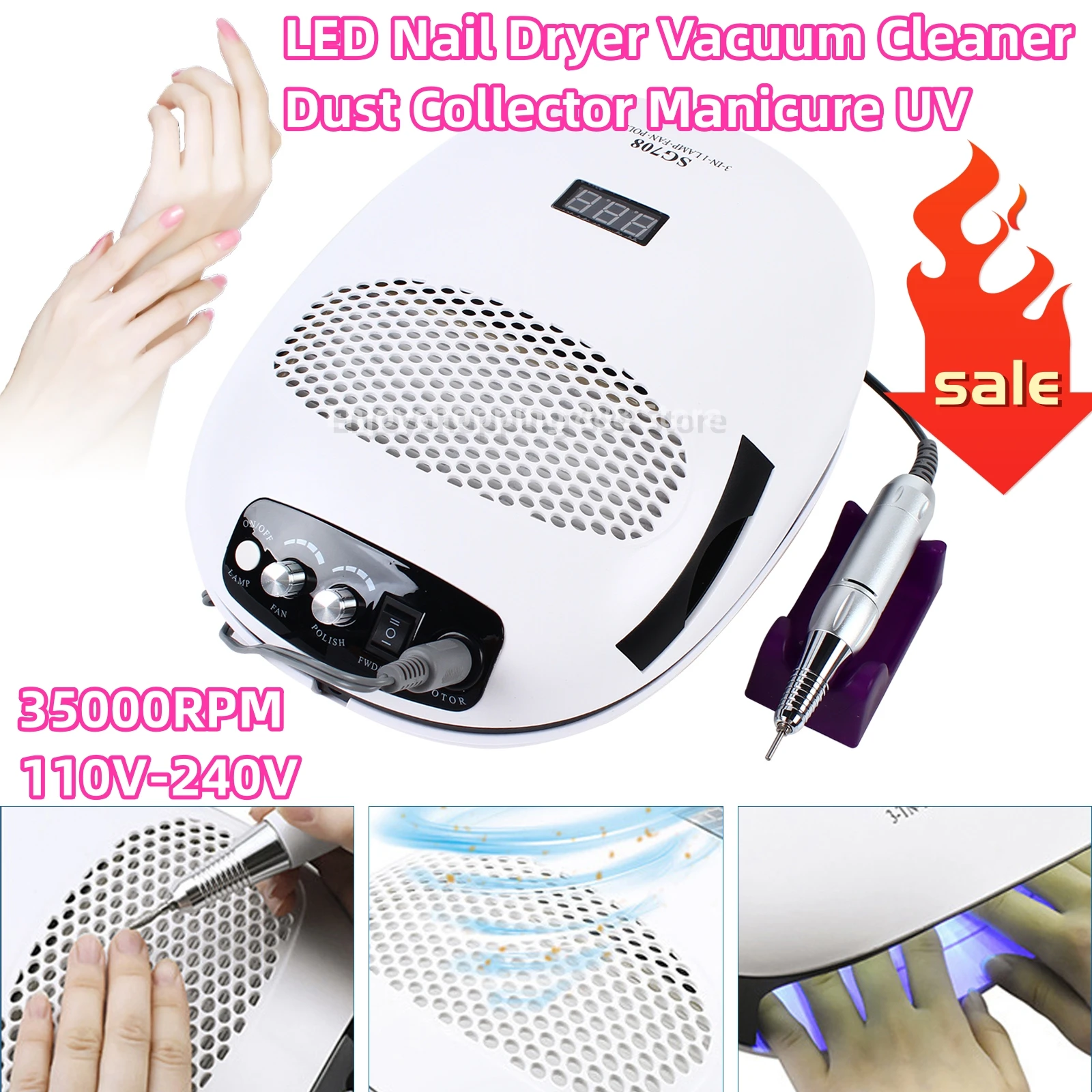 LED Nail Dryer Vacuum Cleaner Dust Collector Manicure UV Gel Curing Lamp White 110V-240V сушилка для обуви xiaomi xiaoda shoes dryer white xd hxq01