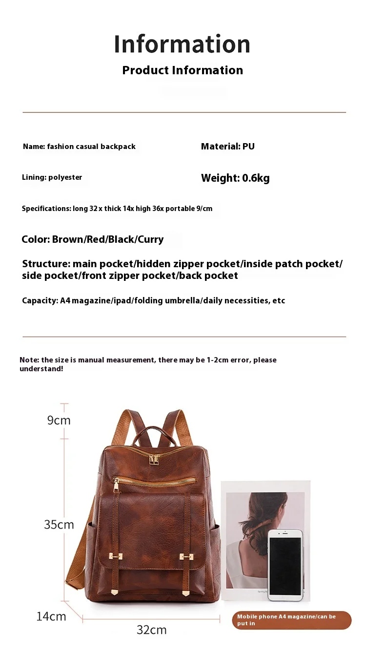 Borsa a tracolla per donna 2024 Nuova edizione coreana alla moda, zaino da donna in tinta unita, casual, in morbida pelle PU, anti-schizzi, borsa da viaggio_voghion.com