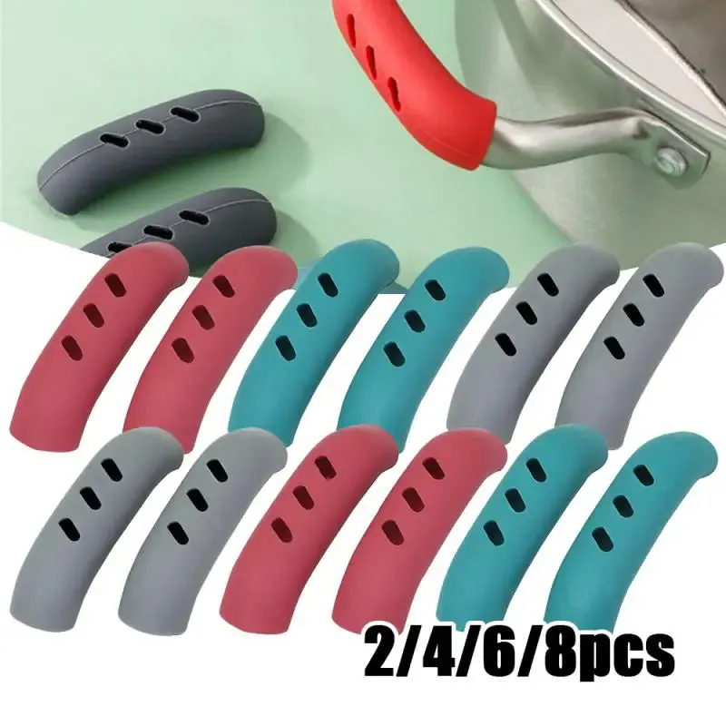 Silicone Pan Handle Cover 2/8Pcs Silicone Pan Handle Cover Heat Insulation Covers Pot Ear Clip Non-slip Steamer Casserole Pan Handle Holder Kitchen Tools