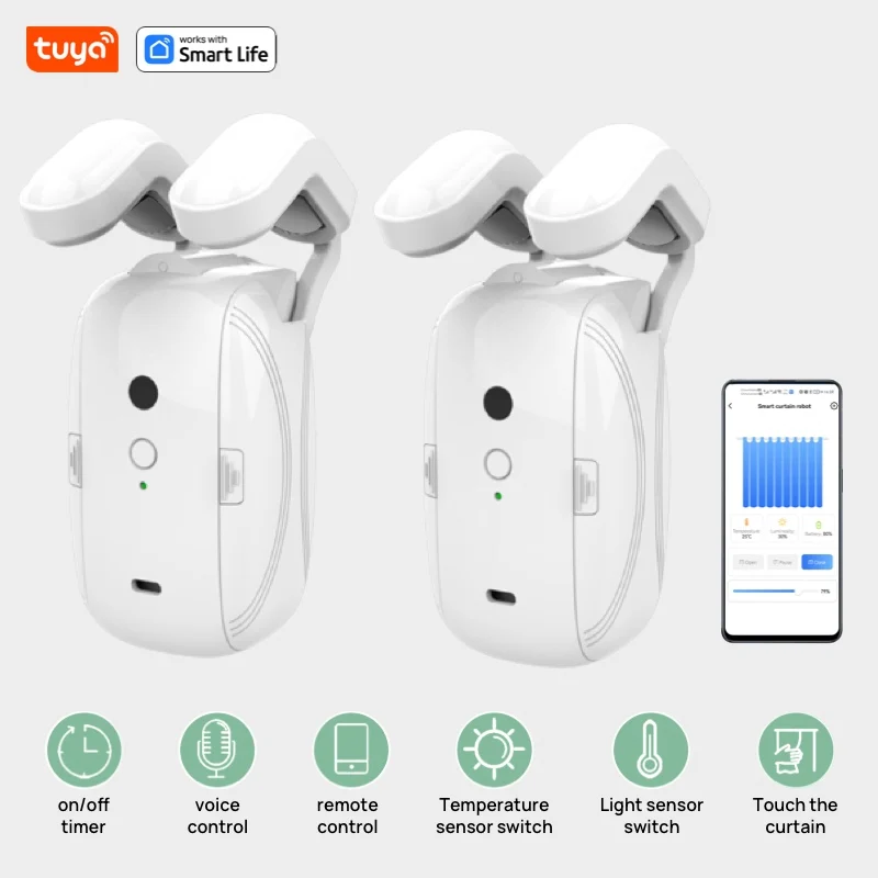 1pc/2pcs Tuya Smart Curtain Robot, Roman Rod Track, APP Control,Single/Double (Works With Tuya Gateway For Remote Control）