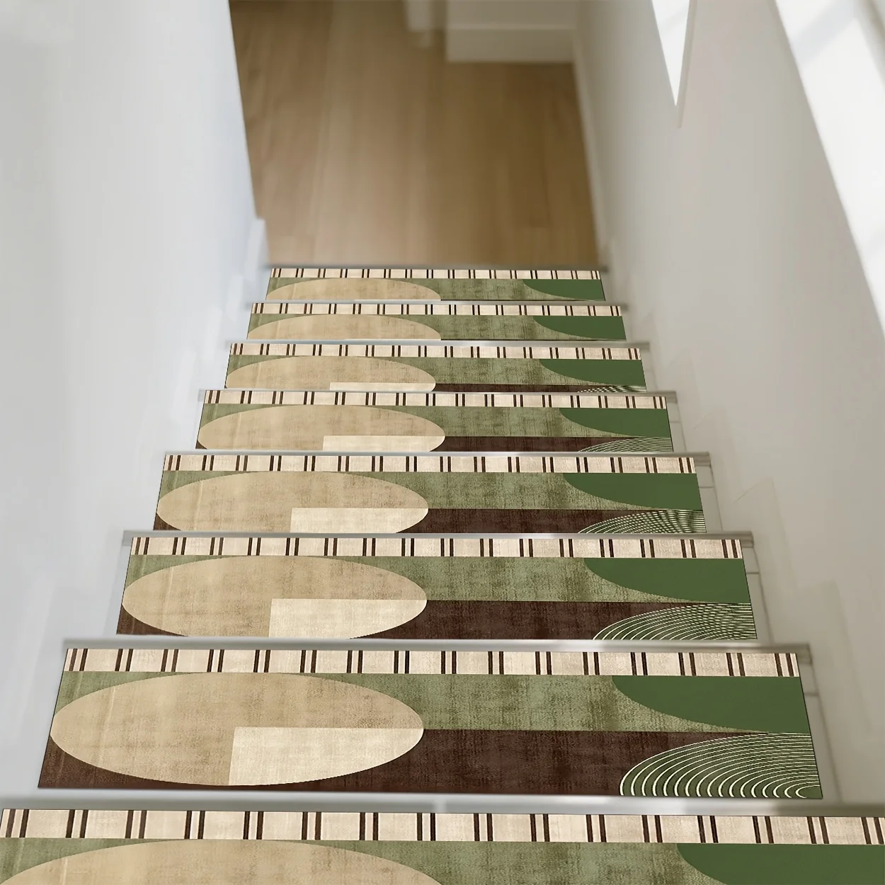 1/7/15PCS 갈색-노란색 기하학적 패턴 인쇄 계단 매트, 홈 장 가장자리 계단..