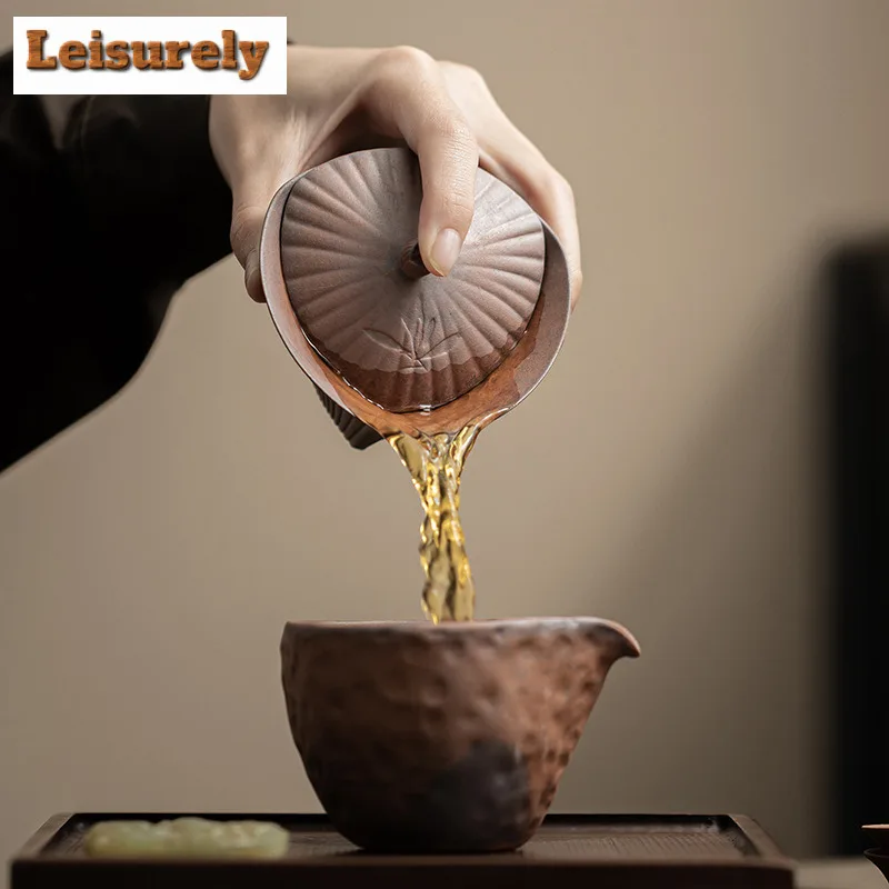 120ml Coarse Pottery Triangular Gaiwan Zen Tea Tureen Tea Bowl With Lid Kit Tea Brewing Cover Bowl Teaware Gift With 40ml Teacup