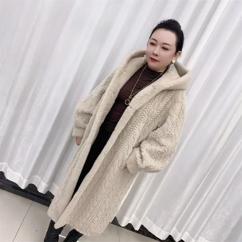 New Fried Dough Twists Environment-friendly Mink Fur Coat Long Coat Original Knitting Thickened Loose Korean Hoodie