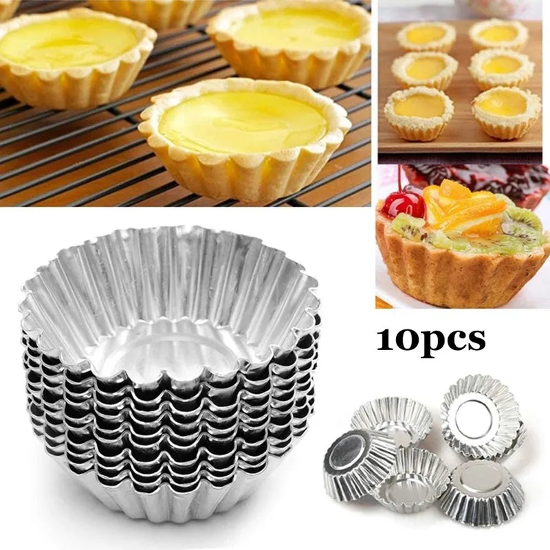 

10Pcs Reusable Nonstick Egg Tart Molds Aluminum Tins Mould Mini Tart Pans for Baking Pie Cupcakes Muffin Chocolate Bakeware