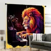 2pcs, spring summer Curtains Lion playing piano Semi-Sheer Curtains Versatile 100% Polyester Gifts Perfect for Bedroom, Office, 6